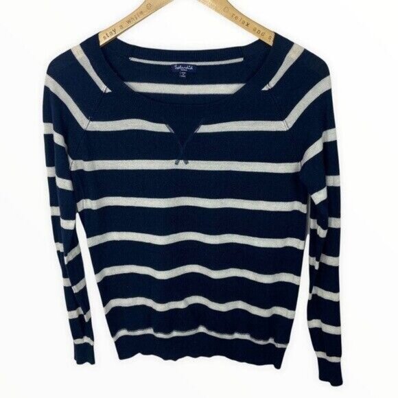 Splendid Cashmere Blend Blue White Striped Pullover Sweater Size Small‎ SE5628X2 - Picture 3 of 11